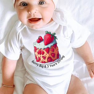 Custom Strawberry pun Berry Big and three Years Baby Bodysuit