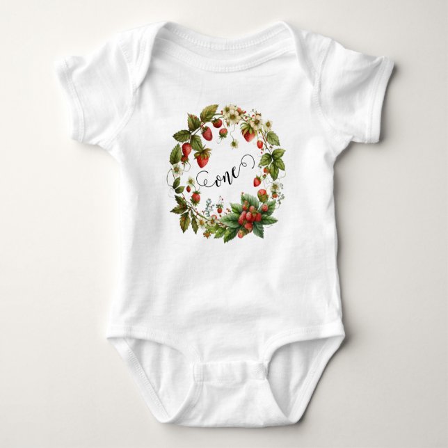 Custom Strawberry pun- One year old Baby Bodysuit (Front)