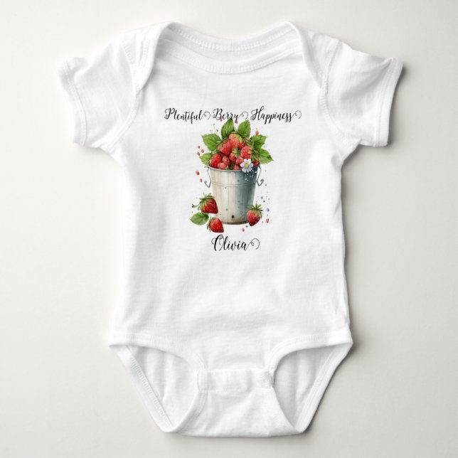 Custom Strawberry pun- Plentiful Berry Happiness Baby Bodysuit (Front)