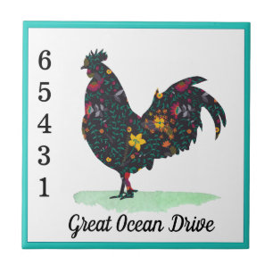 Custom street name house number floral hen ceramic tile
