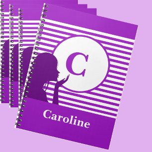 Custom Stripe Pattern Modern Monogram Colourful Notebook