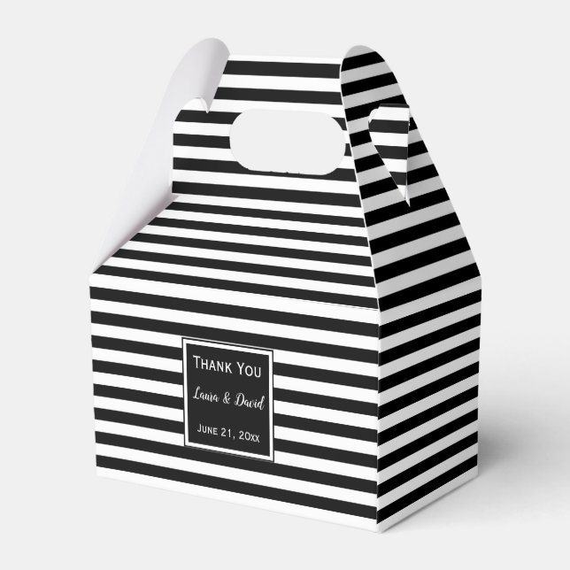 Custom Striped Black and White Wedding Favour Box (Back Side)