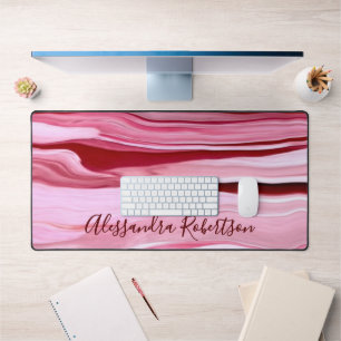 Custom Striped Marble Pink Burgundy Abstract Chic Desk Mat