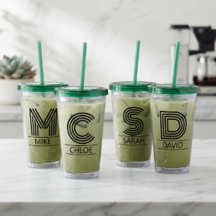 Custom Striped Monogram Initial & Name Acrylic Tumbler