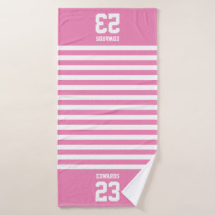 Custom Striped Sports Numbered With Name Bath Towel