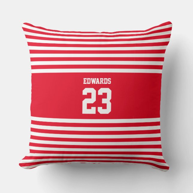Custom Striped Sports Numbered With Name Cushion (Front)