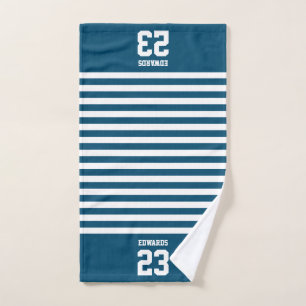 Custom Striped Sports Numbered With Name Hand Towel