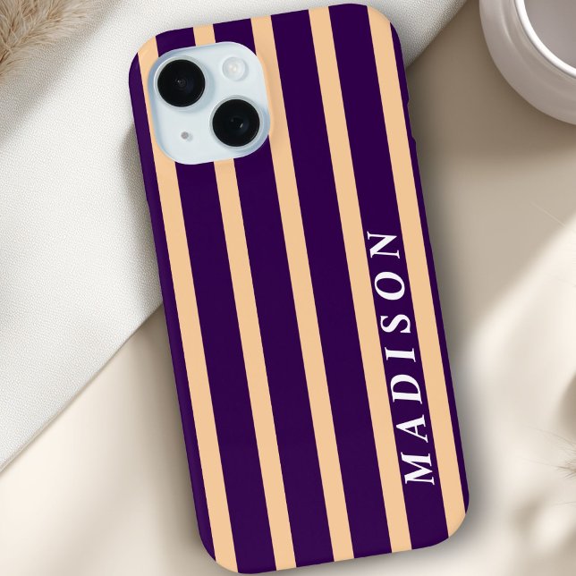 Custom Stripes Beige Dark Purple Case-Mate iPhone Case (Custom Stripes Beige Dark Purple Case-Mate iPhone Case)