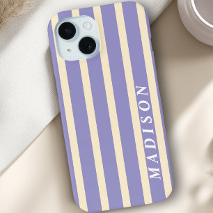 Custom Stripes Beige Purple iPhone 15 Case