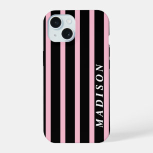 Custom Stripes Black Pink iPhone 15 Case