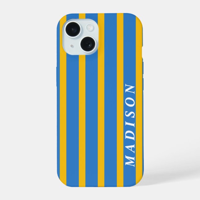Custom Stripes Blue Yellow iPhone 15 Case (Back)