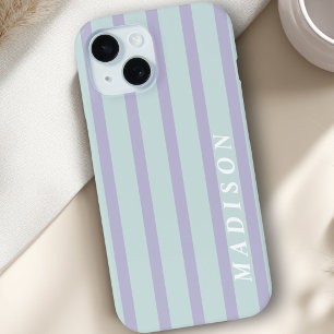 Custom Stripes Lavender Mint iPhone 15 Case