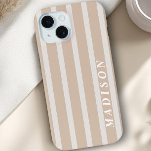 Custom Stripes Taupe Cream iPhone 15 Case