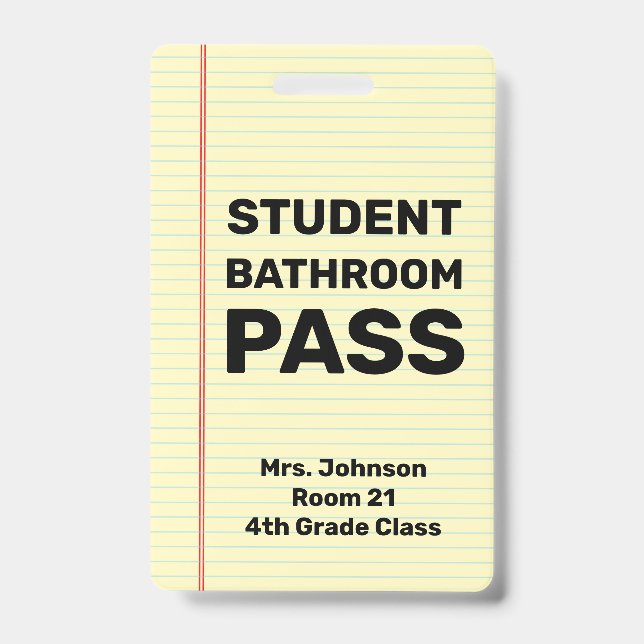 Custom Student Bathroom Pass ID Badge (Front)