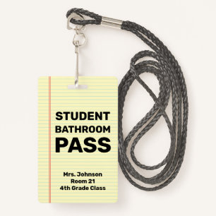 Custom Student Bathroom Pass ID Badge