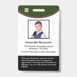 Custom Student Child Kid Photo Name Logo Bar Code  ID Badge