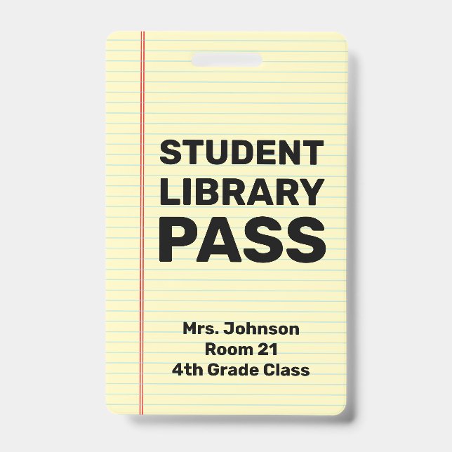 Custom Student Library Pass ID Badge (Front)