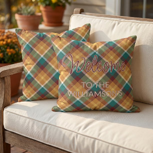 Custom Stylish Autumn Colours Plaid Art Pattern Cushion