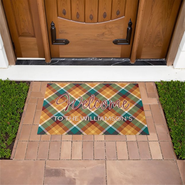Custom Stylish Autumn Colours Plaid Tartan Pattern Doormat (Outdoor)