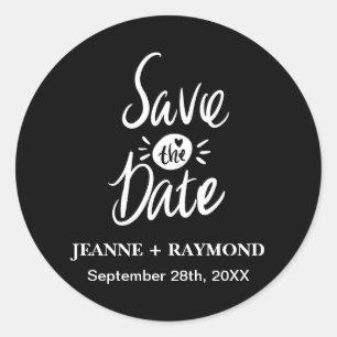 Custom Stylish Black Wedding Save the date Classic Round Sticker