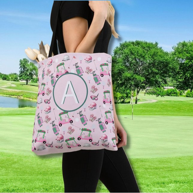 CUSTOM STYLISH LADY GOLFER MONOGRAM TOTE BAG (Creator Uploaded)