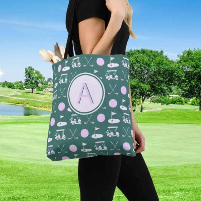 CUSTOM STYLISH LADY GOLFER MONOGRAM TOTE BAG (Creator Uploaded)