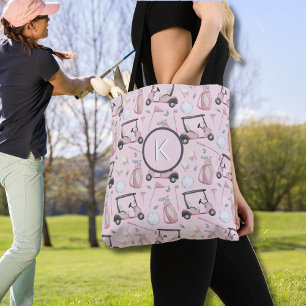 CUSTOM STYLISH LADY GOLFER MONOGRAM TOTE BAG