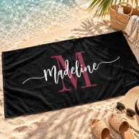 Custom Stylish Monogram Name Script Black Burgundy