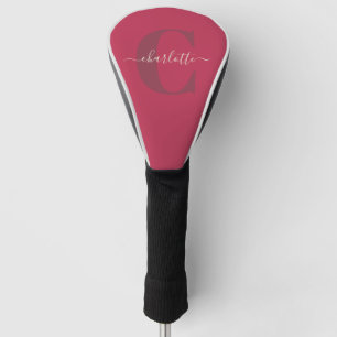 Custom Stylish Monogrammed Name Magenta Red  Golf Head Cover