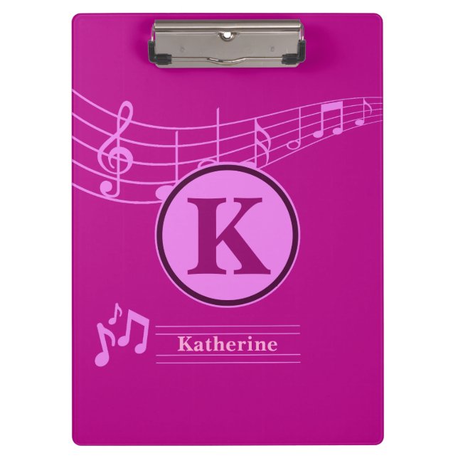 Custom Stylish Name Monogram Letter Music School Clipboard (Front)