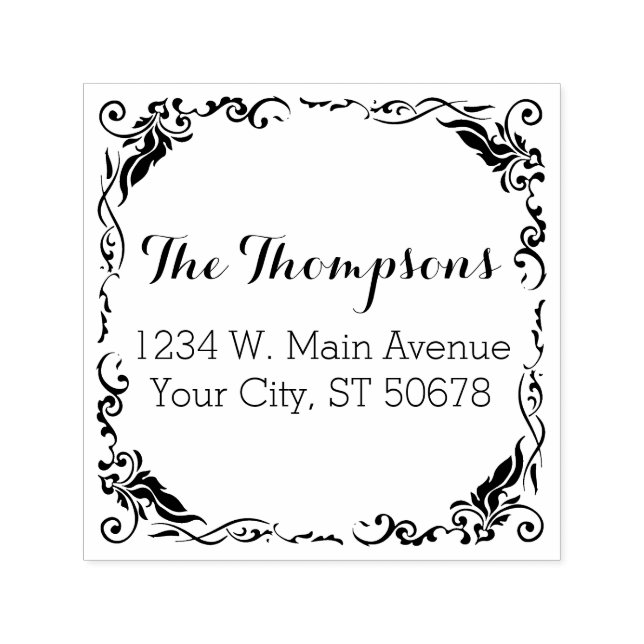 Custom Stylish Ornamental Floral Border Self-inking Stamp (Design)