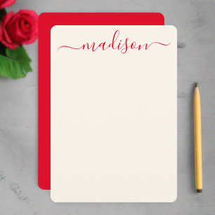 Custom Stylish Red Typography Script Name Initial Card