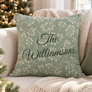 Custom Stylish Sage Green Floral Modern Farmhouse Cushion