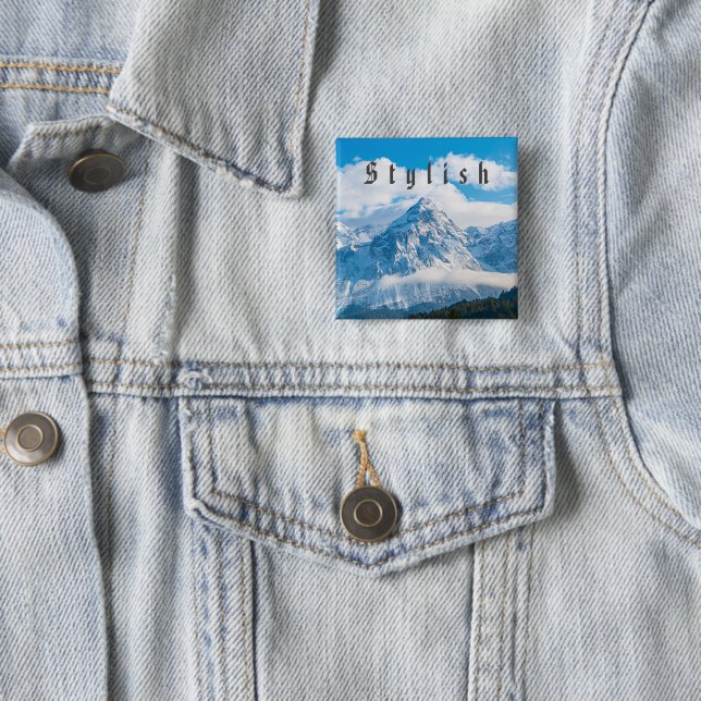 Custom Stylish Sky Image and Text Shape Square  15 Cm Square Badge (In Situ)