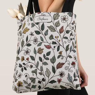 Custom Stylish Whimsical Botanical Vine Carryall Tote Bag