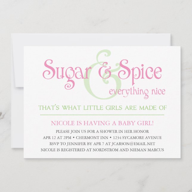 Custom Sugar and Spice Baby Girl Shower Invitation (Front)