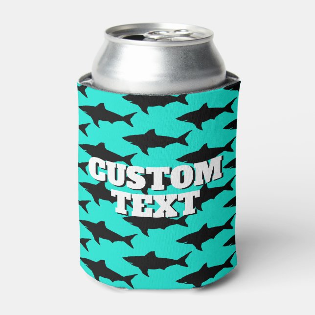 Custom summer can cooler with shark silhouettes (Can Front)
