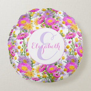 Custom Summer Cottage Garden White Round Cushion