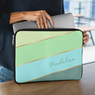 Custom Summer Green Seaglass Blue Yellow Stripe Laptop Sleeve
