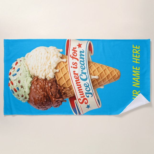 Custom Summer is for Ice Cream Beach Towel (Front)