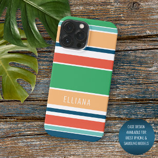 Custom Summer Orange Dark Blue Green Stripes iPhone 13 Pro Max Case