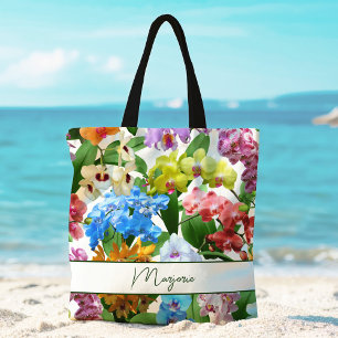 Custom Summer Tropical Floral Orchids Colorful Tote Bag