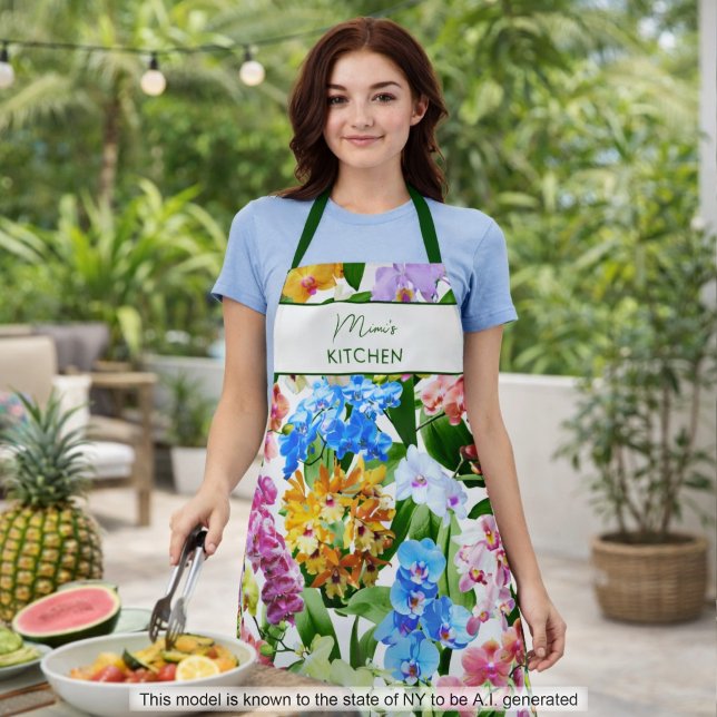 Custom Summer Tropical Floral Orchids Colourful Apron (Creator Uploaded)