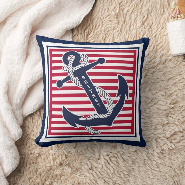 Custom Summery Retro Boat Anchor Stripes Pattern Cushion (Blanket)