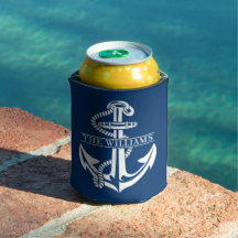 Custom Summery White Nautical Anchor On Navy Blue