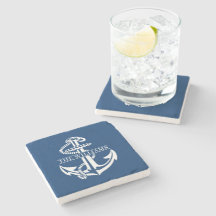 Custom Summery White Nautical Anchor On Navy Blue