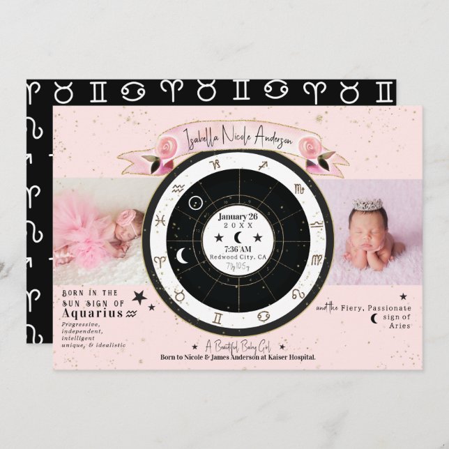 Custom Sun Moon Astrology Birth Chart Announcement (Front/Back)
