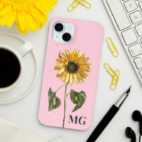 Custom Sunflower Botanical Illustration Monogram