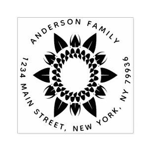 Custom Sunflower, Create Your Own Family Name Rubber Stamp
