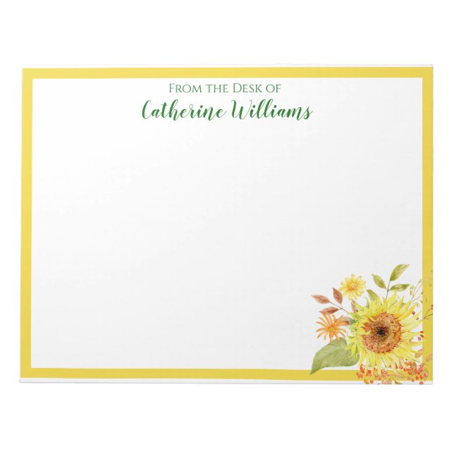 Custom Sunflower Floral Bouquet Emerald Green Notepad (Front)
